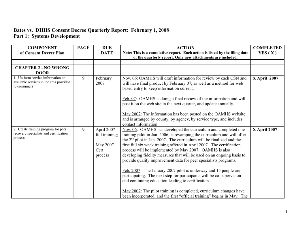 Bates Vs. DHHS Consent Decree Quarterly Report: February 1, 2008