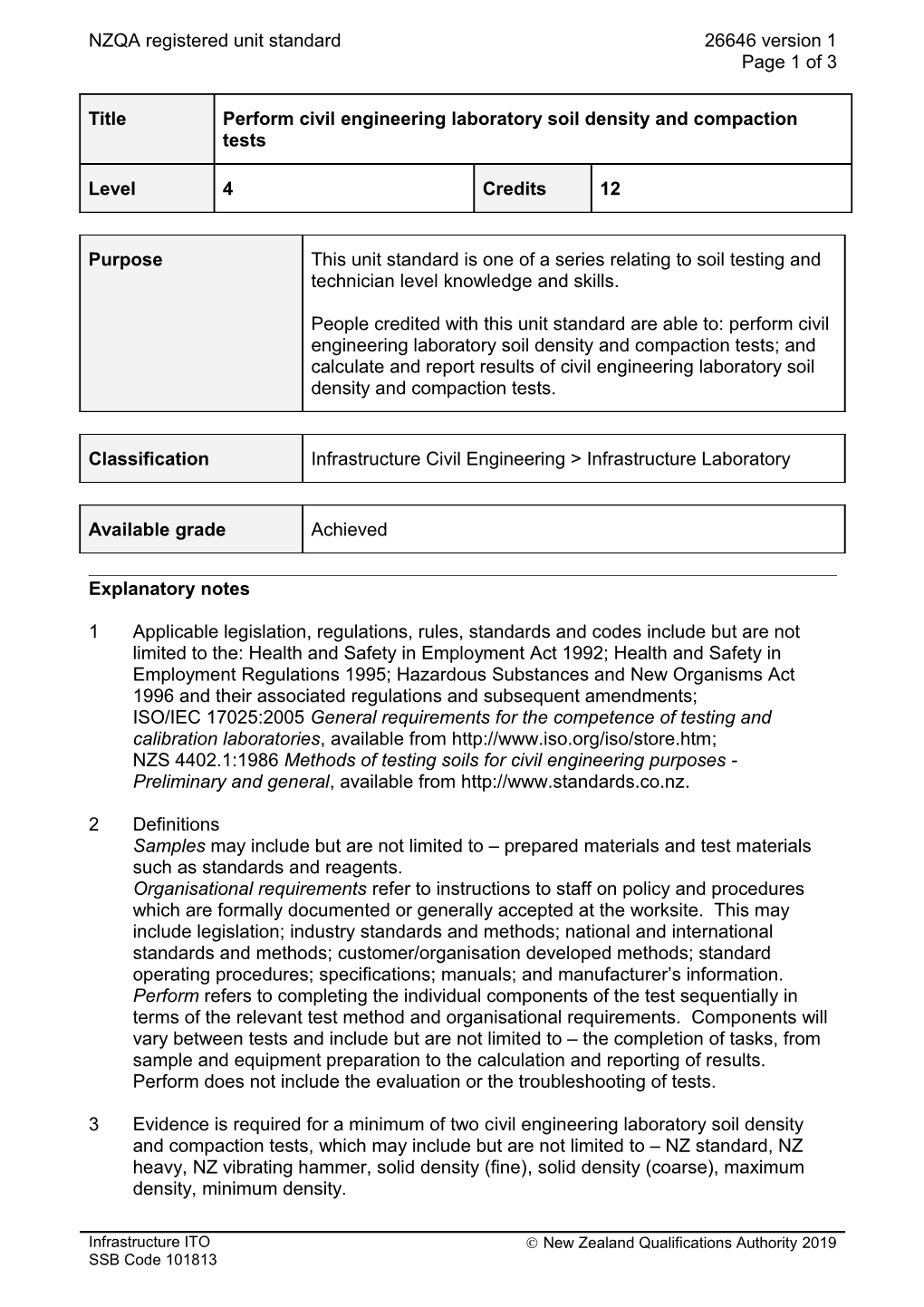 26646 Perform Civil Engineering Laboratory Soil Density and Compaction Tests