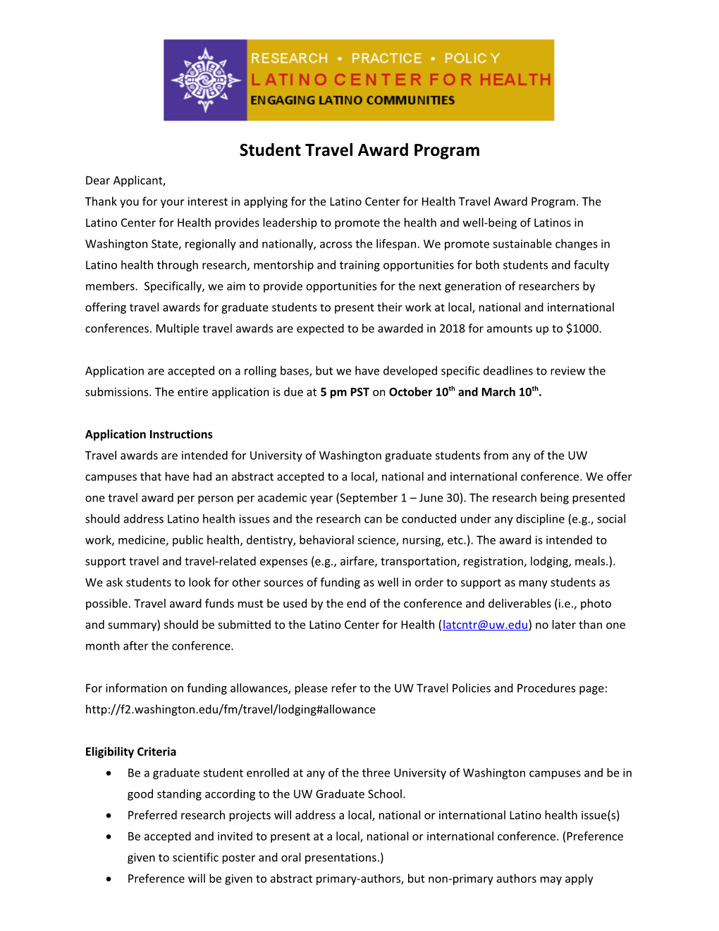 Student Travel Award Program