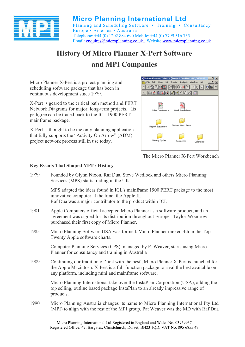 History of Micro Planner X-Pert Software and MPI Companies