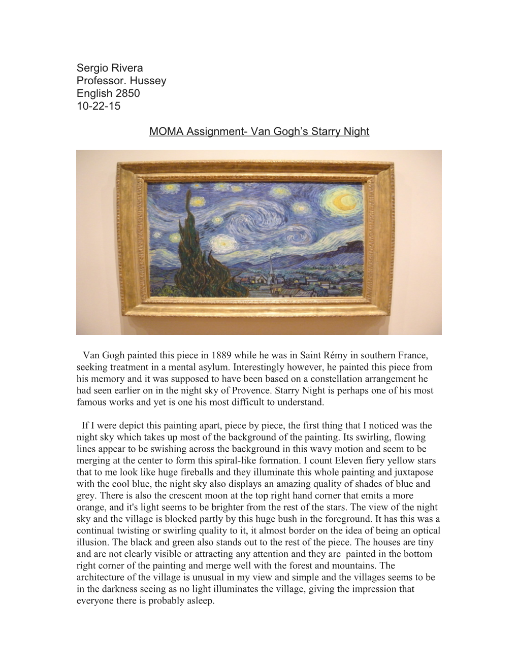 MOMA Assignment- Van Gogh S Starry Night