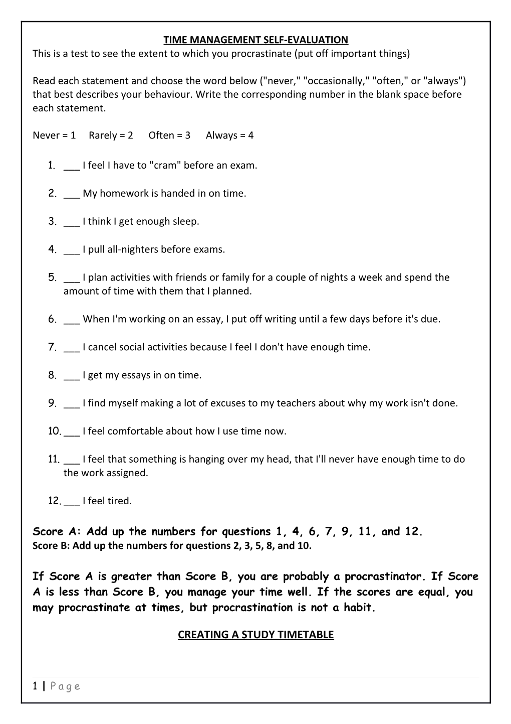 Time Management Self-Evaluation