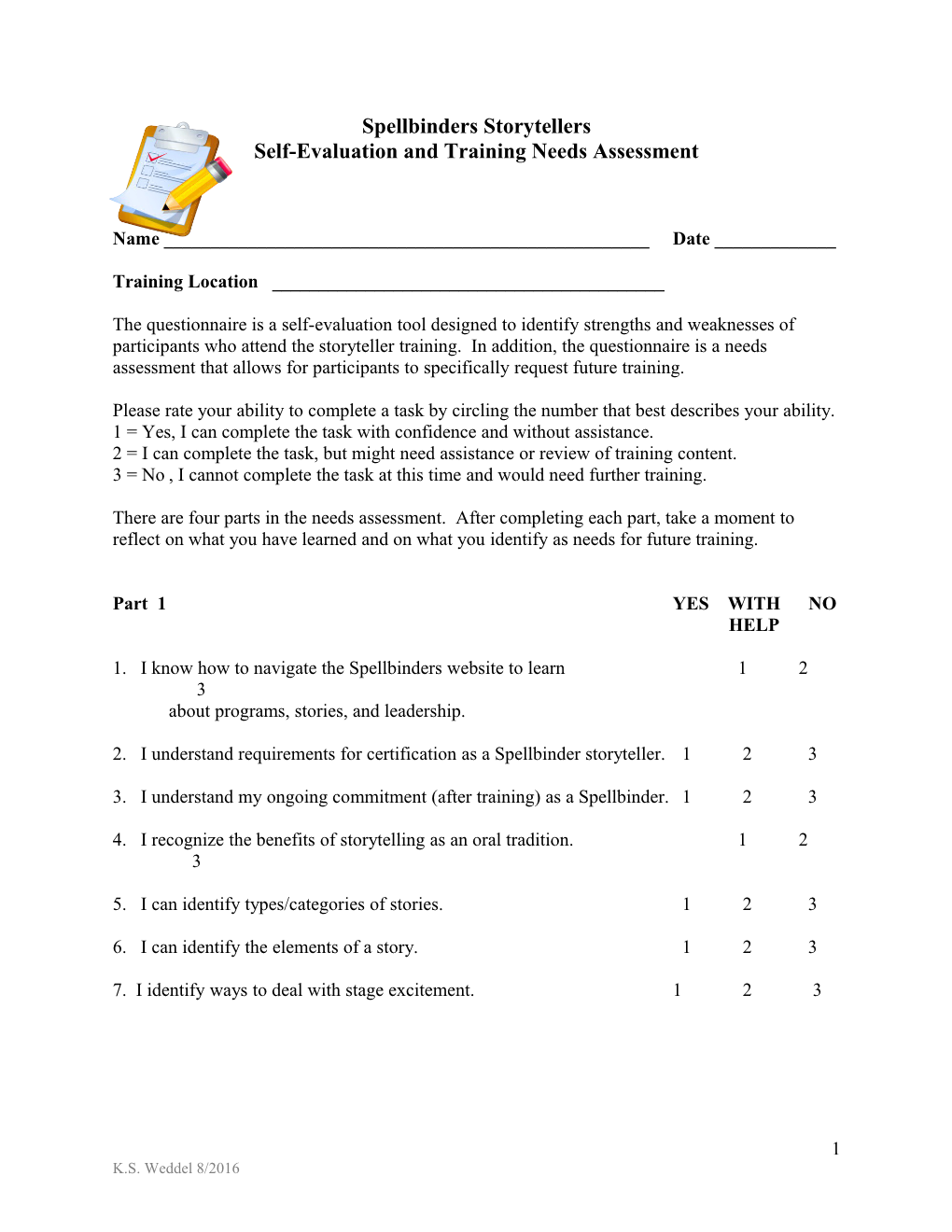 Self-Evaluation and Training Needs Assessment