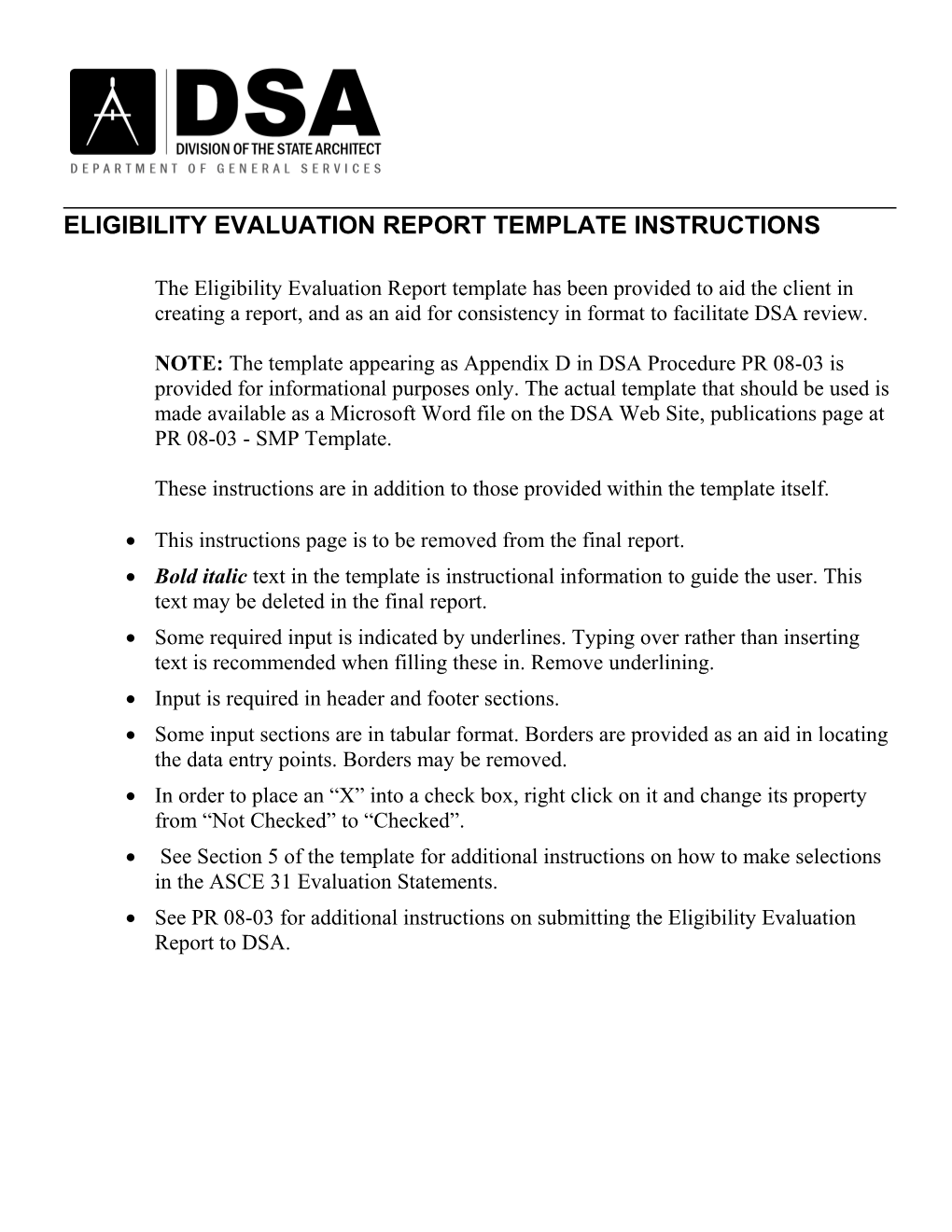 Eligibility Evaluation Report Template and Instructions