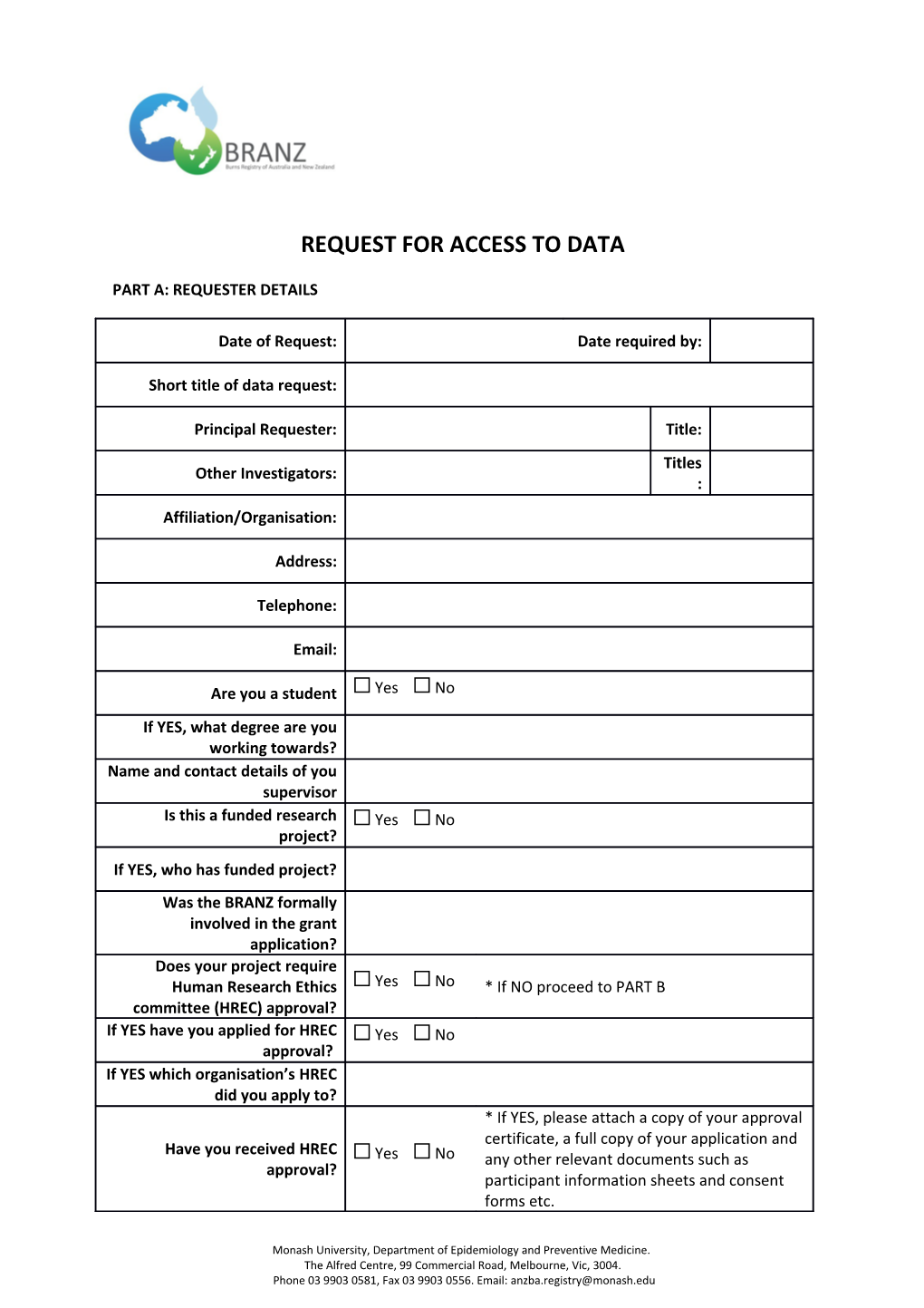 Request for Access to Data