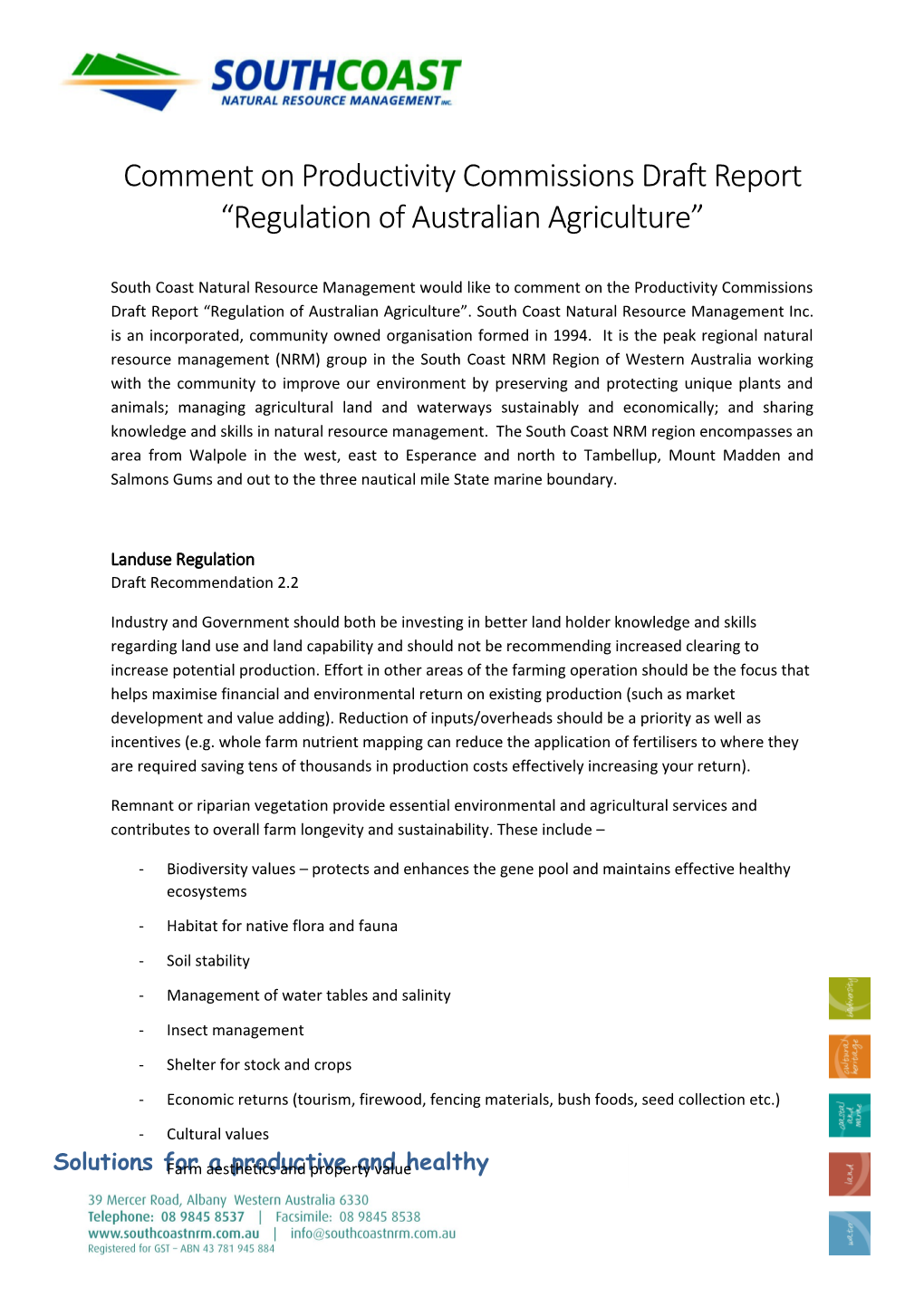 Submission DR229 - South Coast Natural Resource Management Inc - Regulation of Agriculture