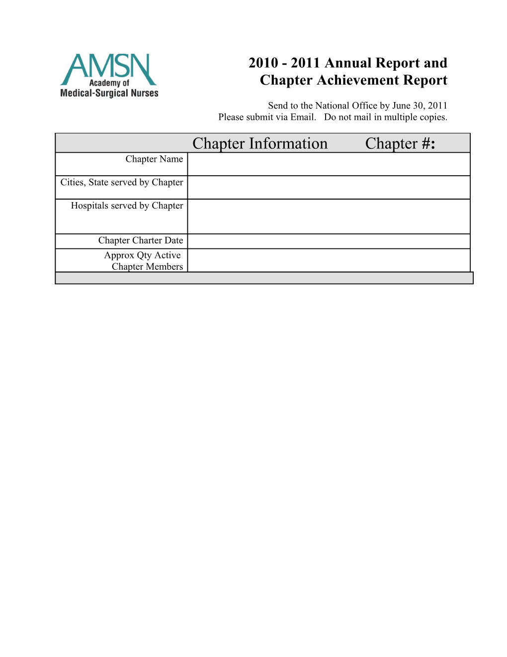 2010 - 2011 Annual Report and Chapter Achievement Report