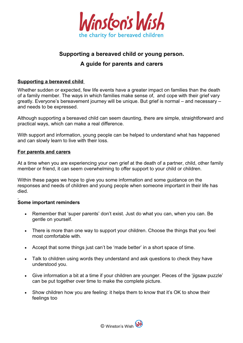 Supporting a Bereaved Child Or Young Person