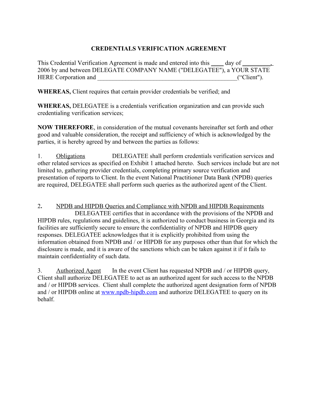 Credential Verification Agreement