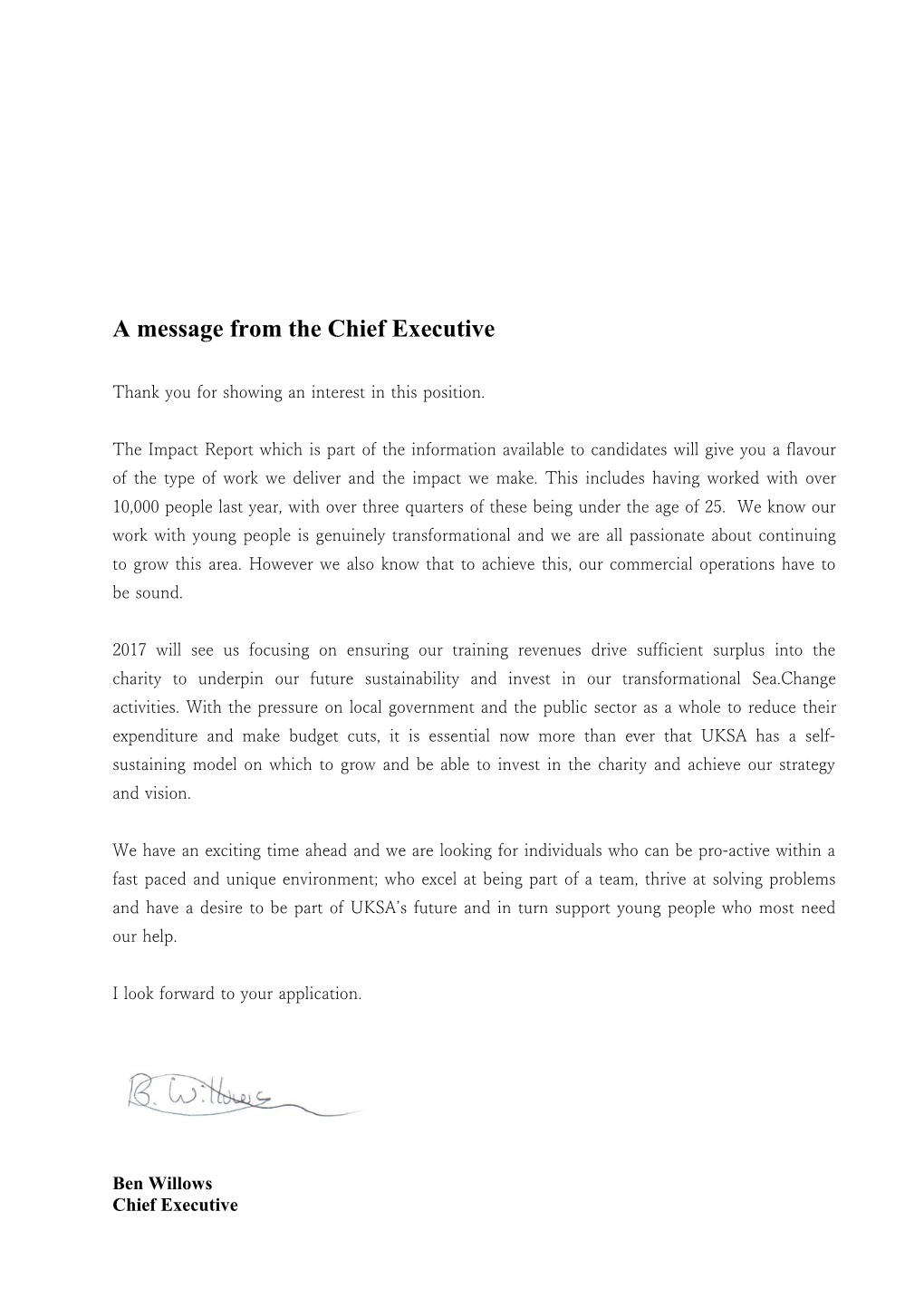 A Message from the Chief Executive