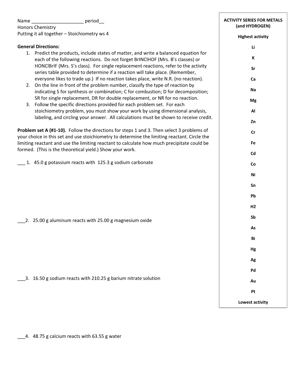 Balancing Combination Reactions