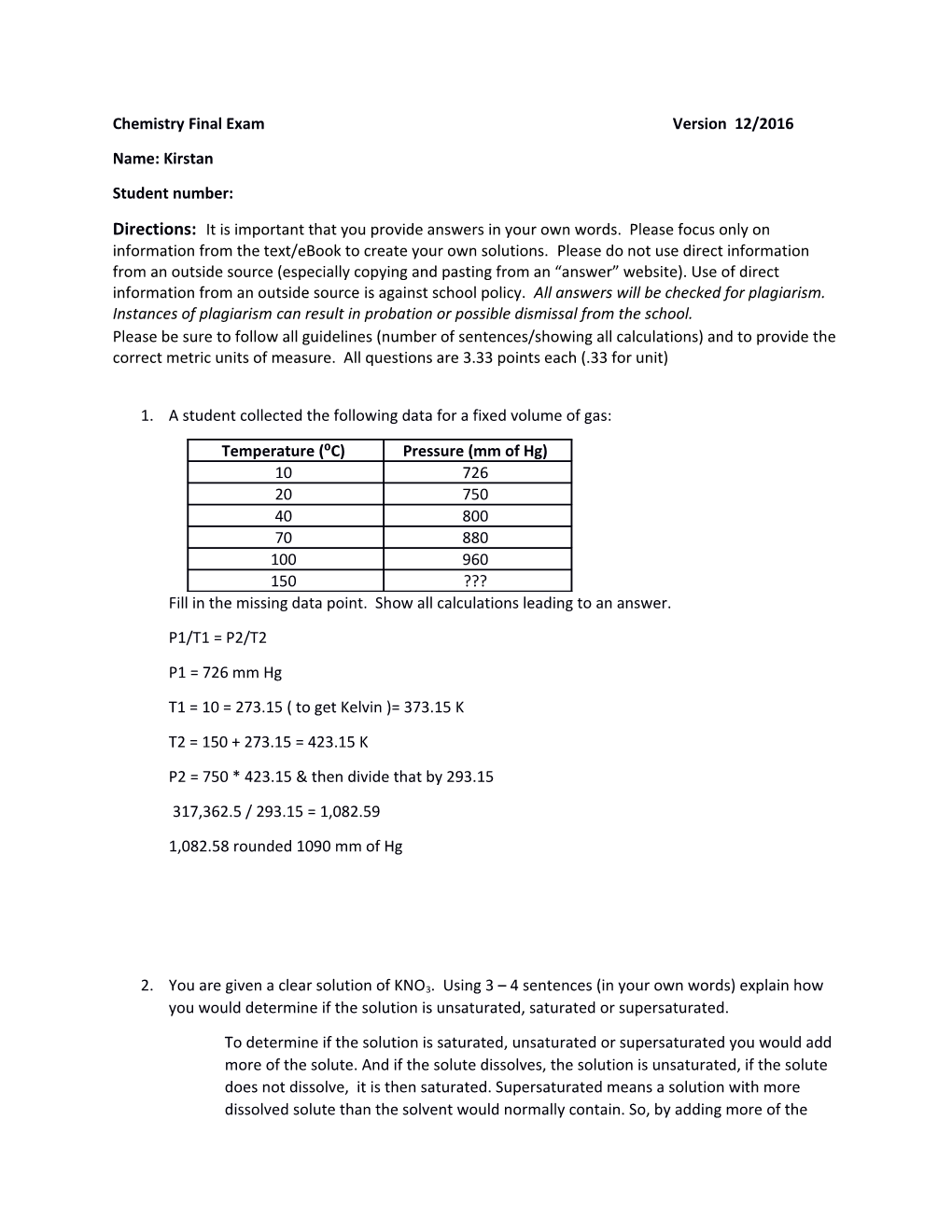 Chemistry Final Examversion 12/2016