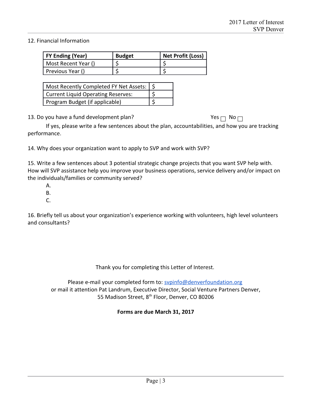 SVP Denver - Grant Application Entry Form