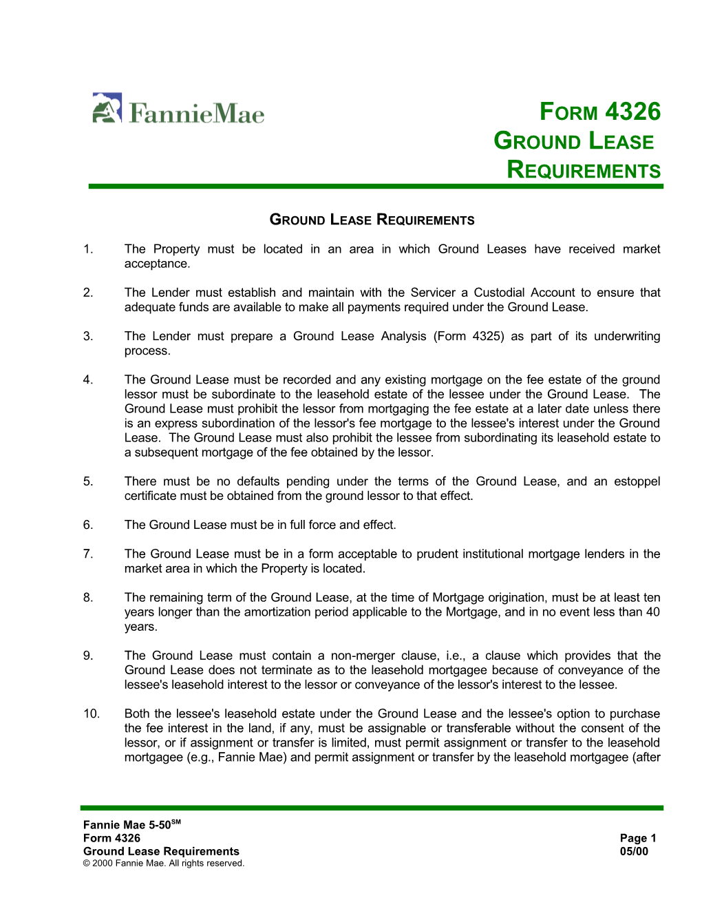 Ground Lease Requirements