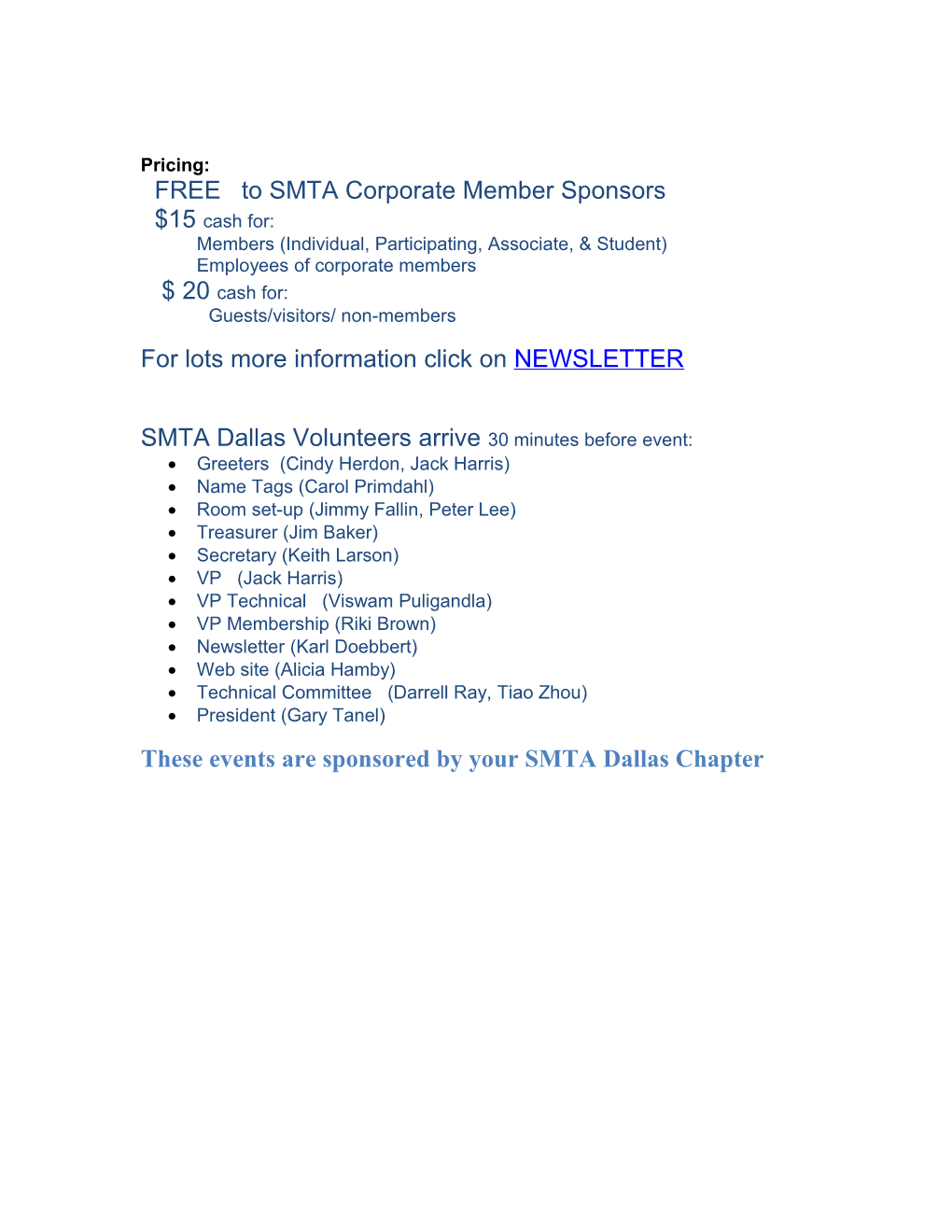 SMTA Members, Non-Members, Students, and Guests Are Welcome