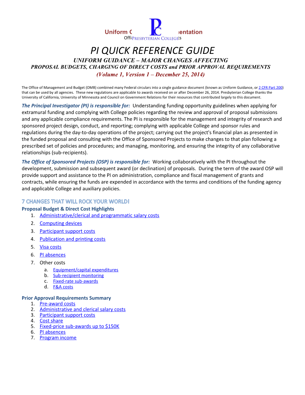 Uniform Guidanceimplementation