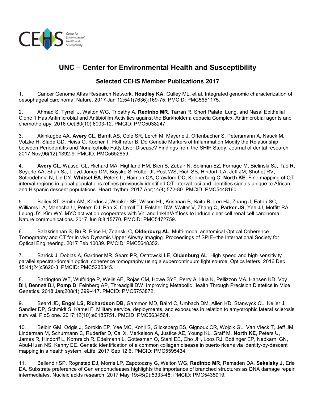 UNC Center for Environmental Health and Susceptibility