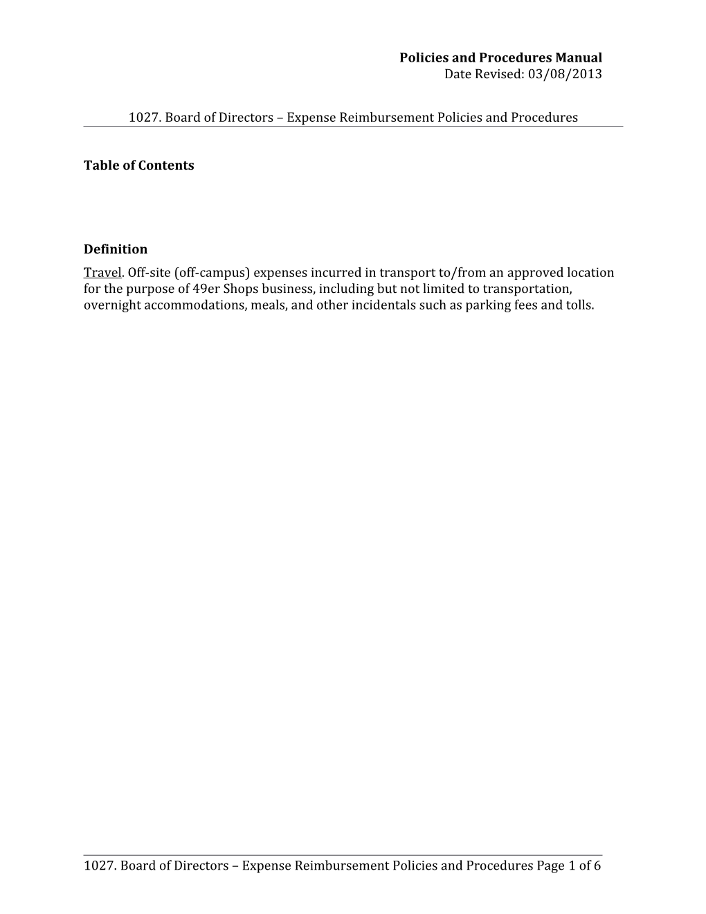 1027. Board of Directors Expense Reimbursement Policies and Procedures