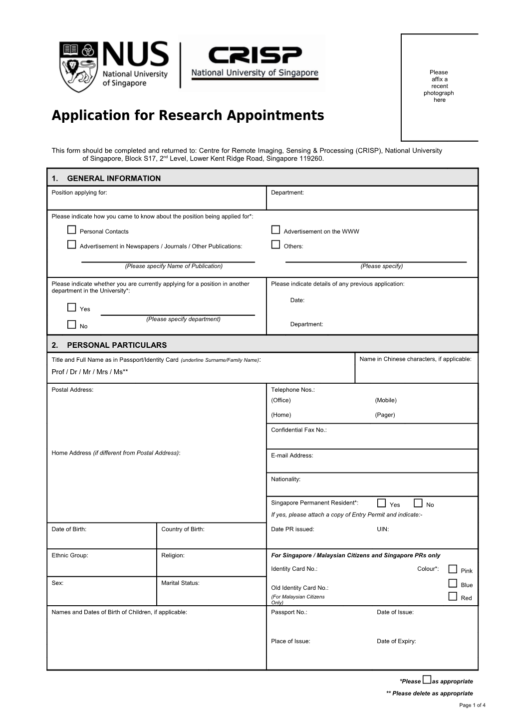 This Form Should Be Completed and Returned To: Centre for Remote Imaging, Sensing & Processing