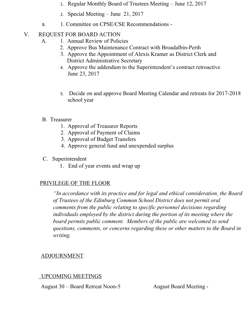 Board of Trustees Re-Organizational Meeting