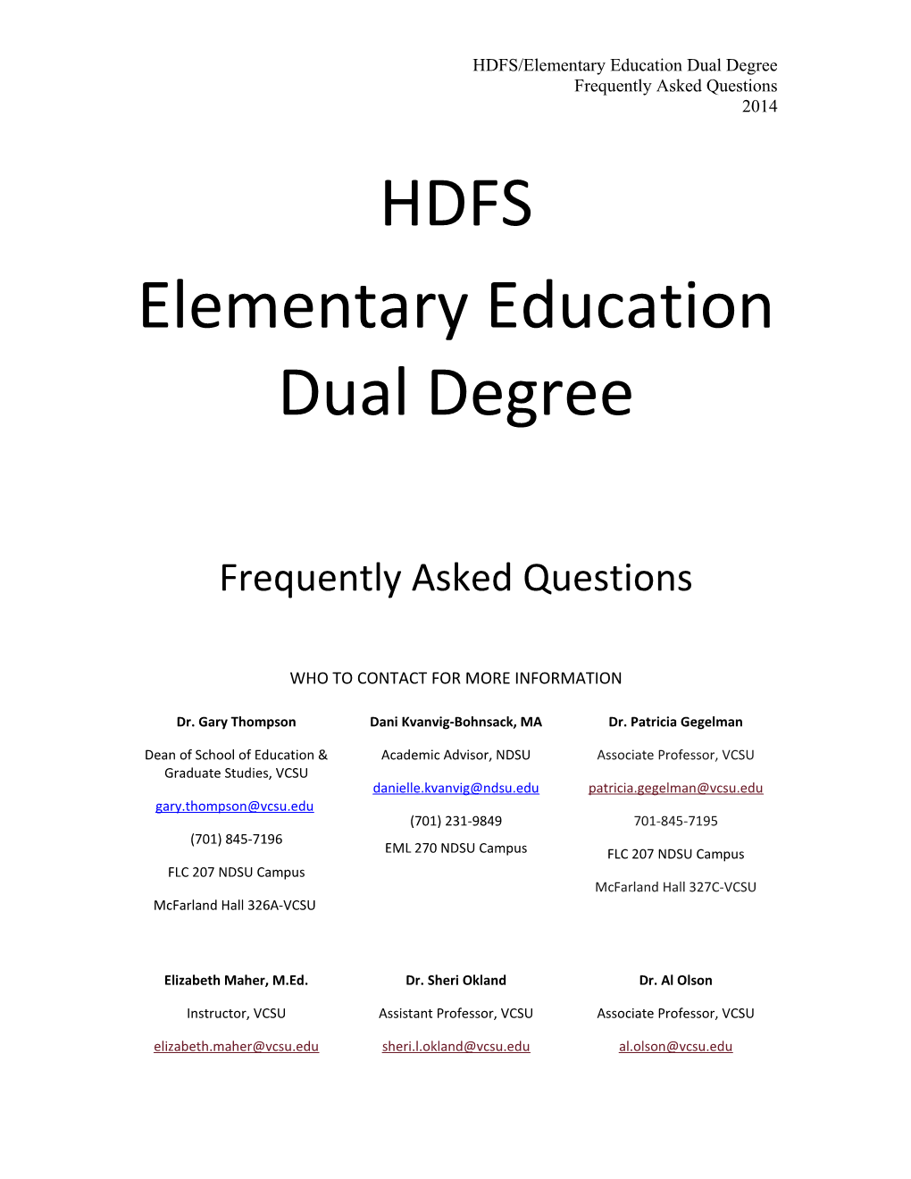 HDFS/Elementary Education Dual Degree