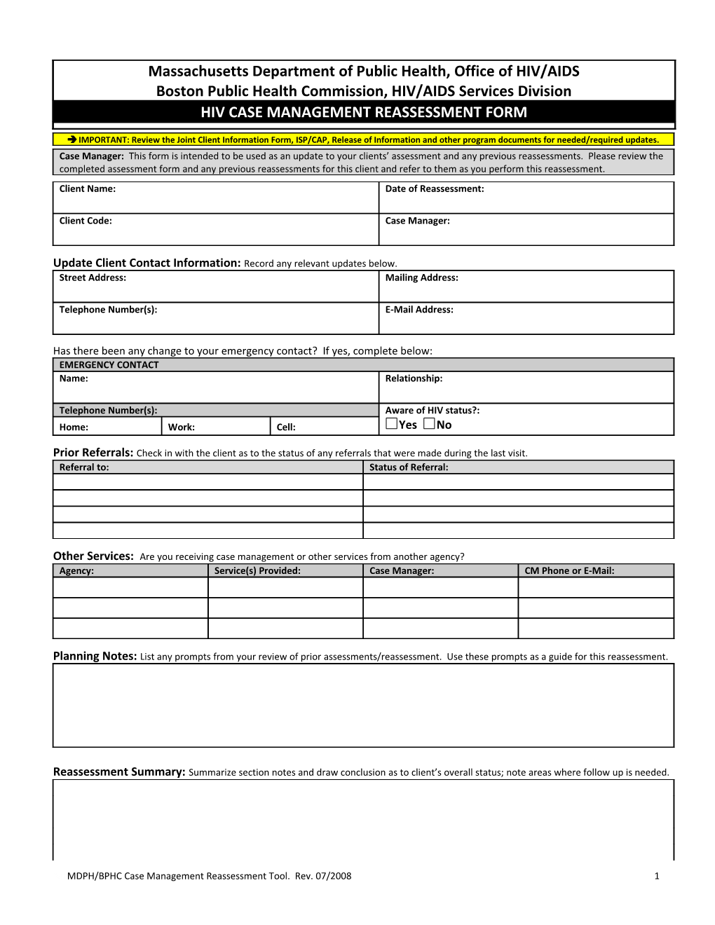 Case Management Assessment Form