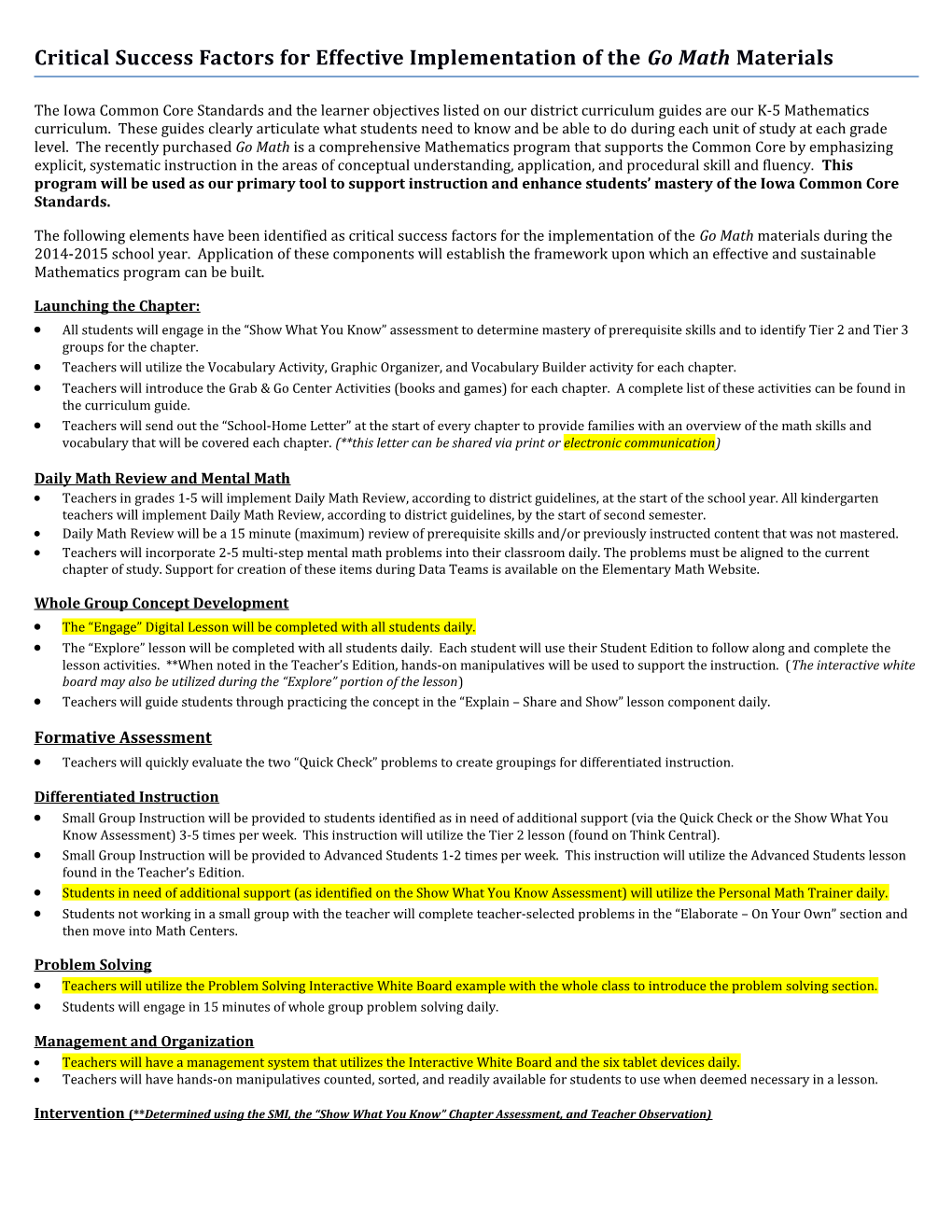 Critical Success Factors for Effective Implementation of Thego Math Materials