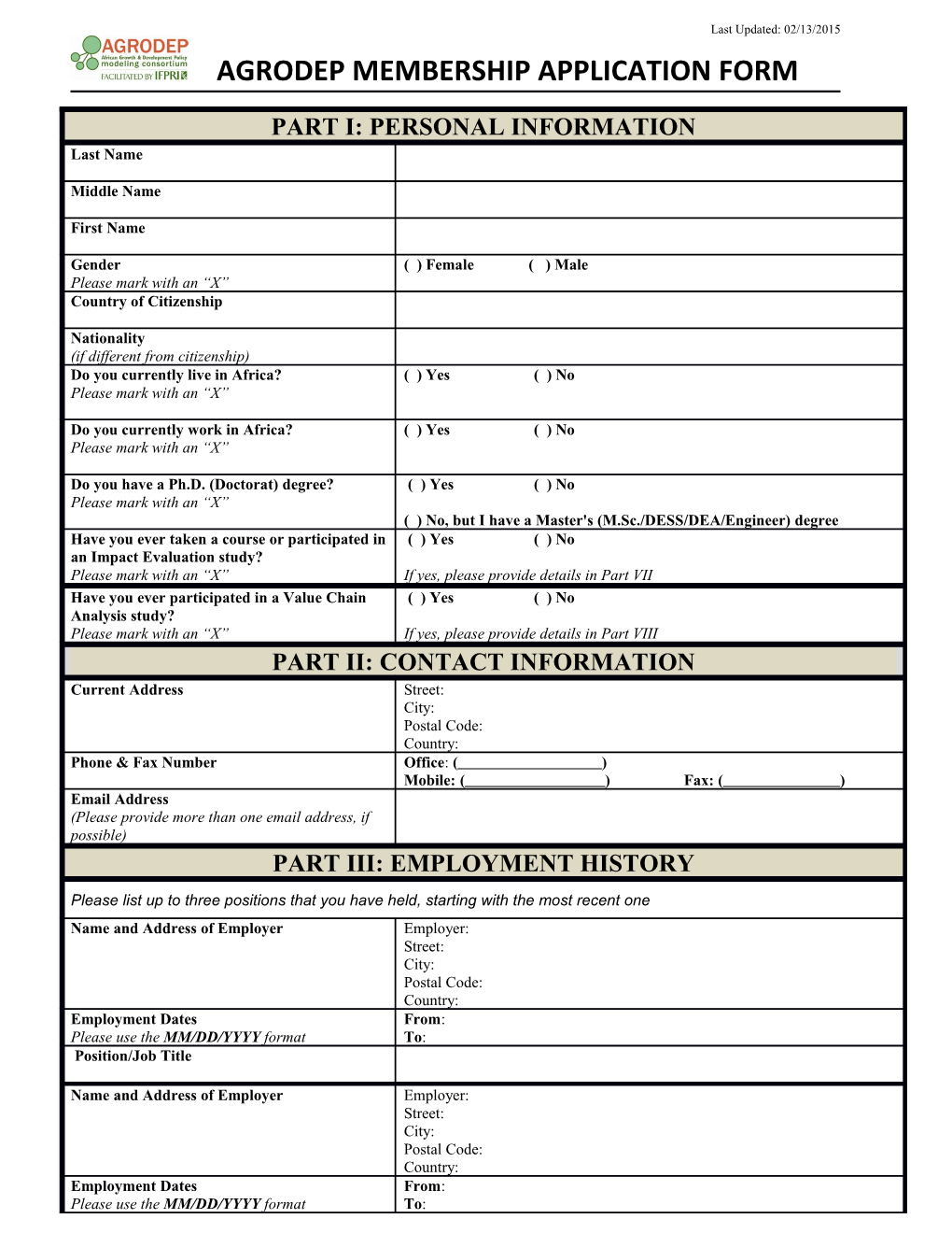 Agrodep Membership Application Form