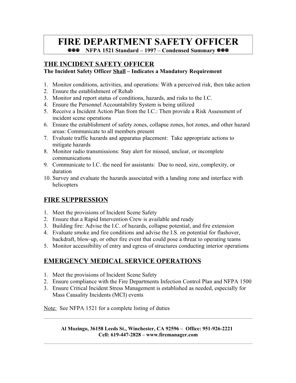 Fire Department Safety Officer