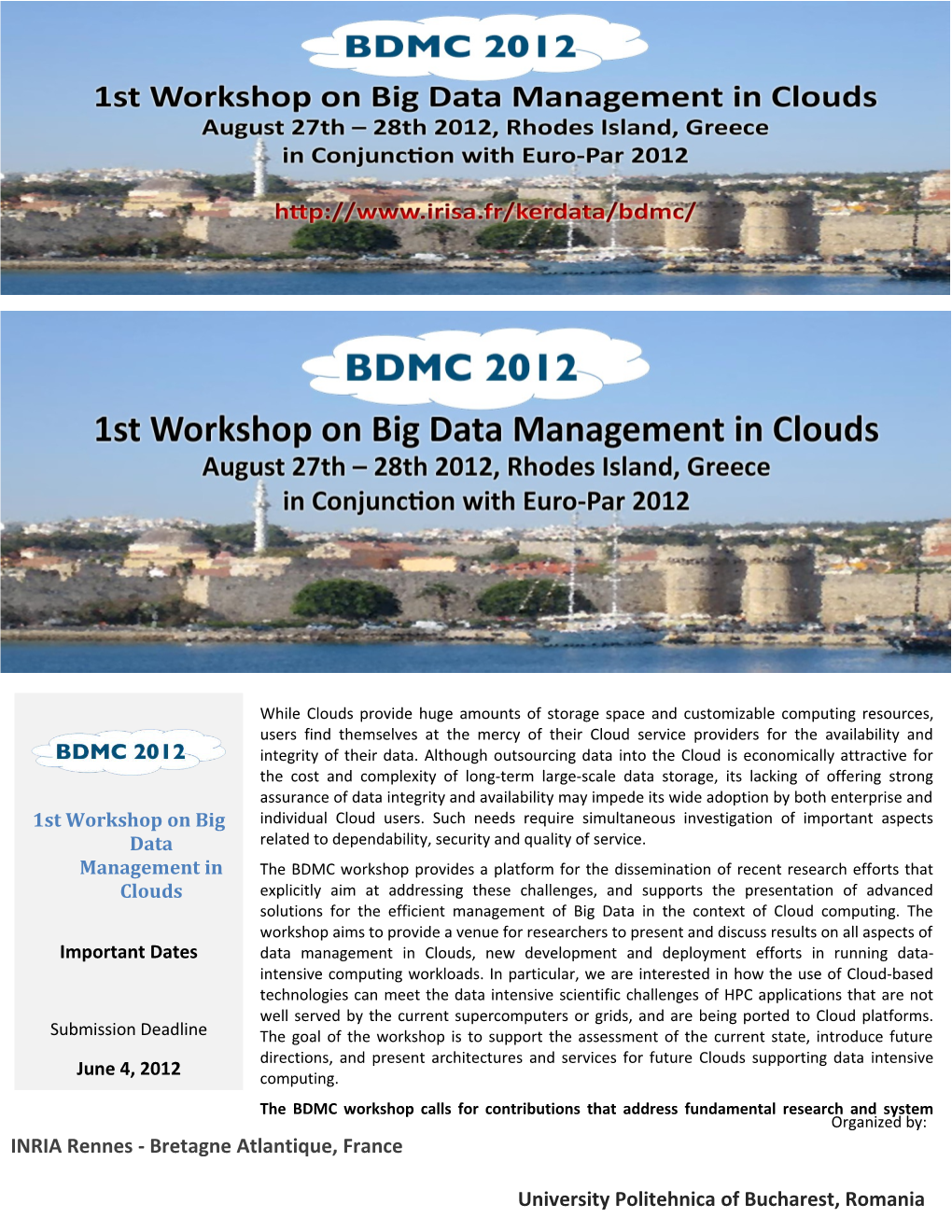 1St Workshop on Big Data Management in Clouds