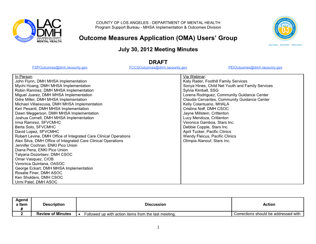 Outcome Measures Application (OMA) Users Group