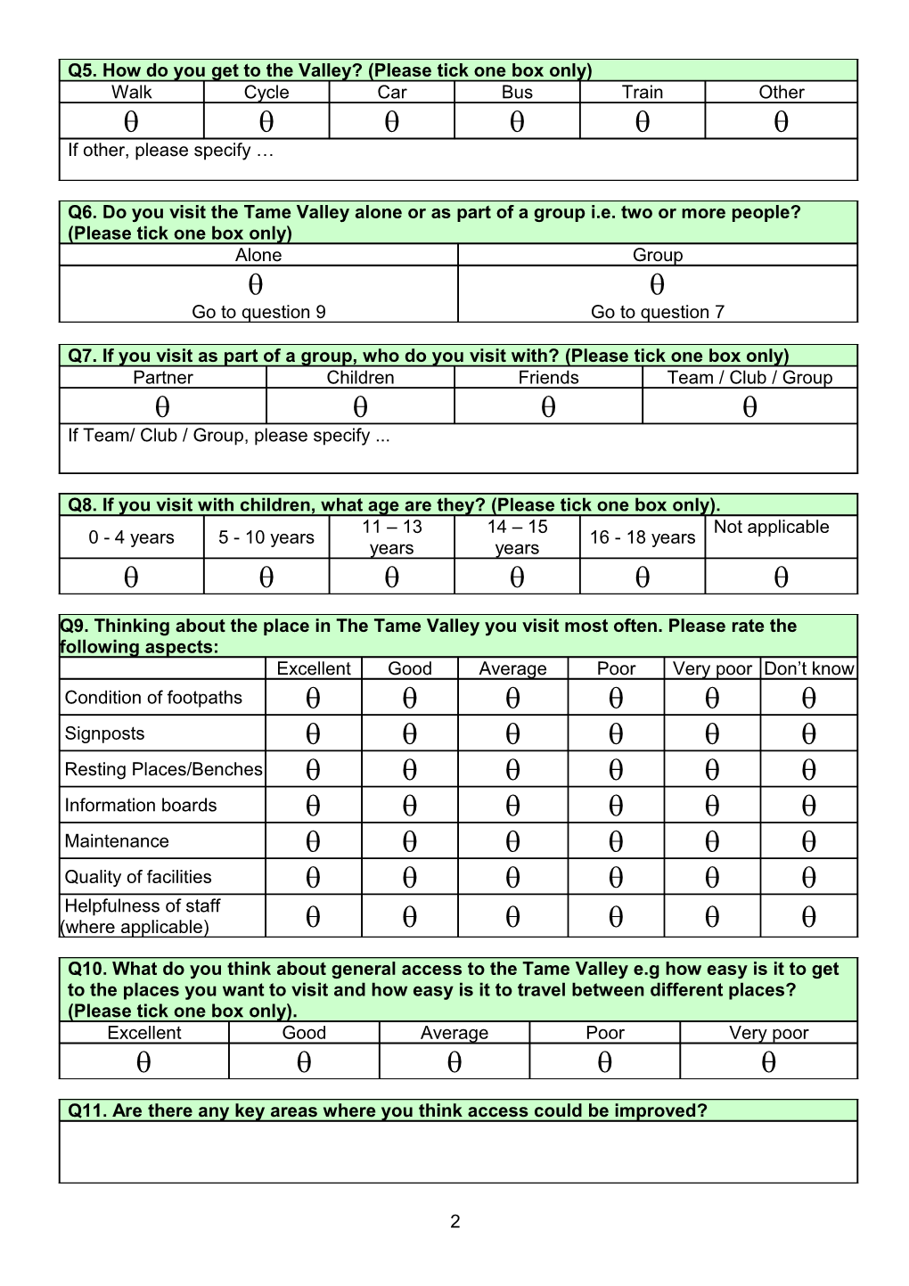 Tame Valley Questionnaire