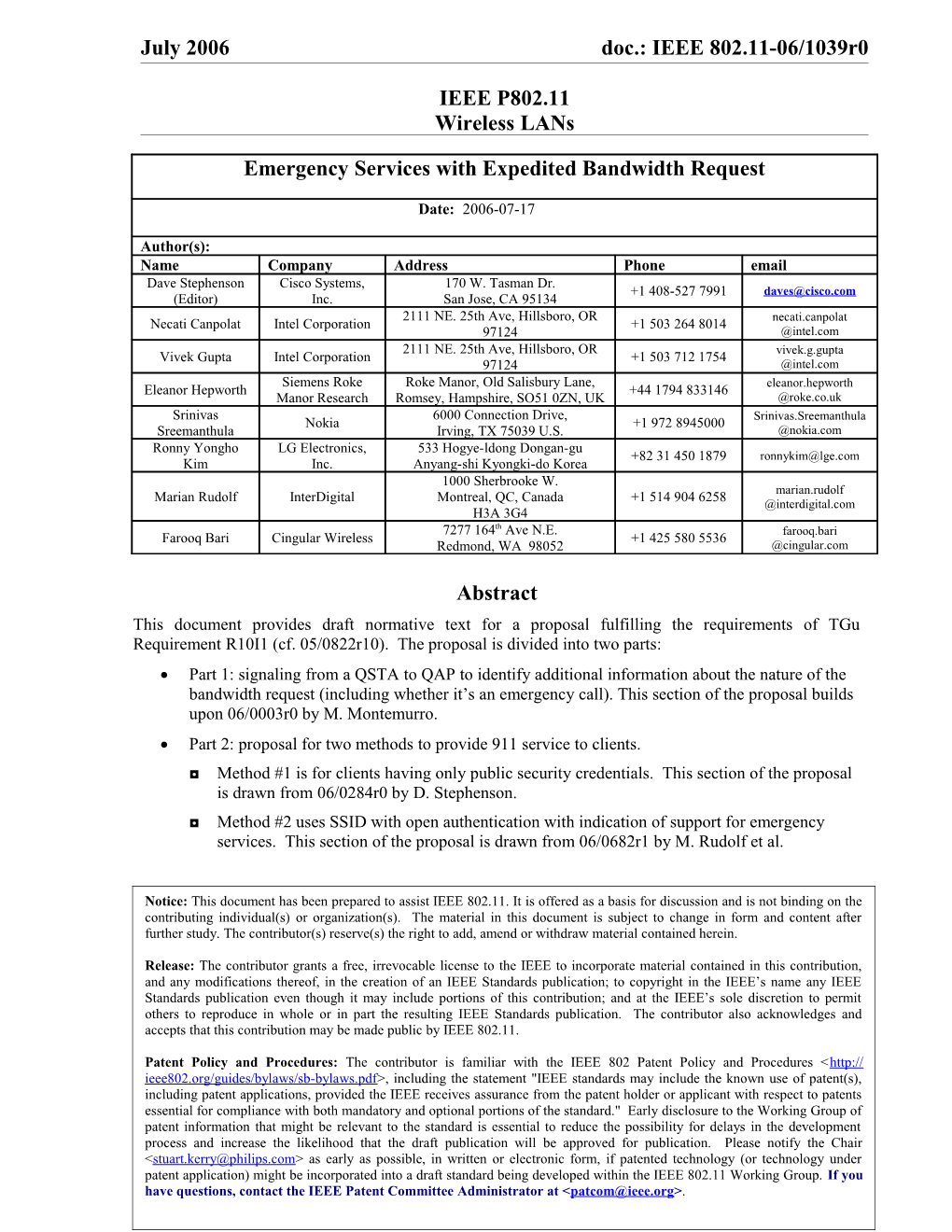 1.1 Requirements in Tgu for Supporting 911 Capability