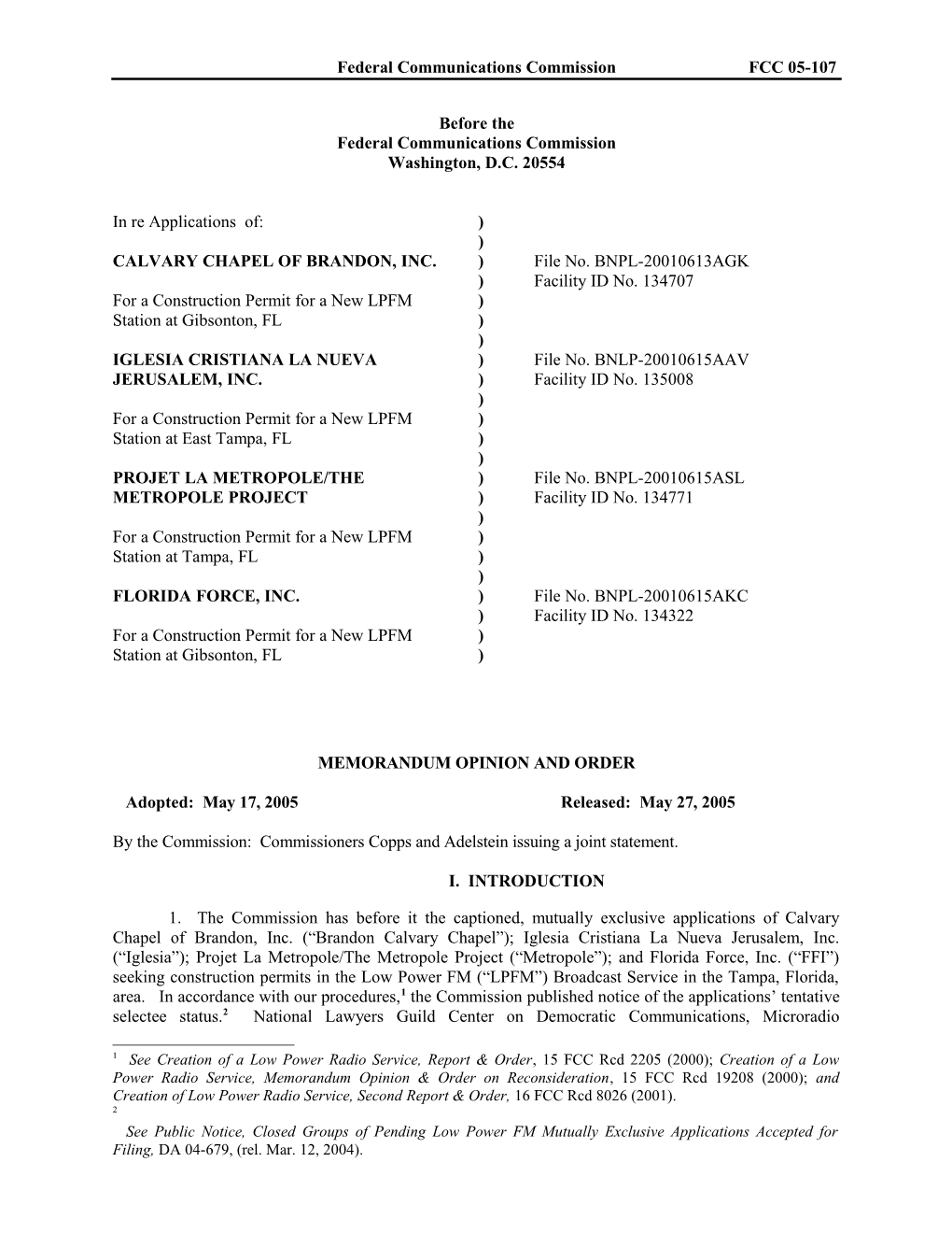 Federal Communications Commissionfcc 05-107