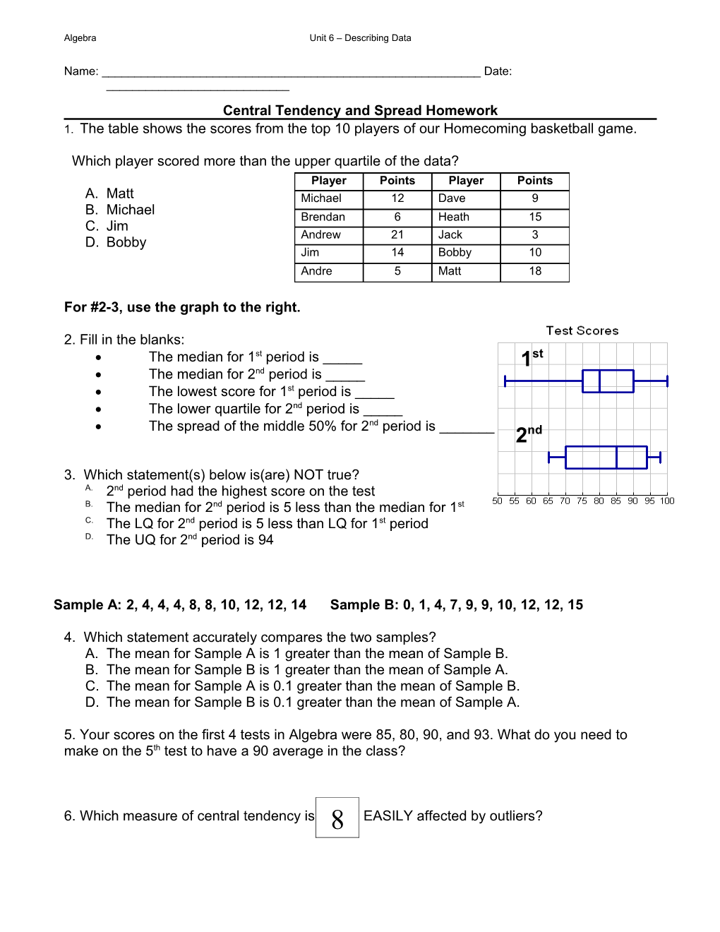 Central Tendency and Spread Homework