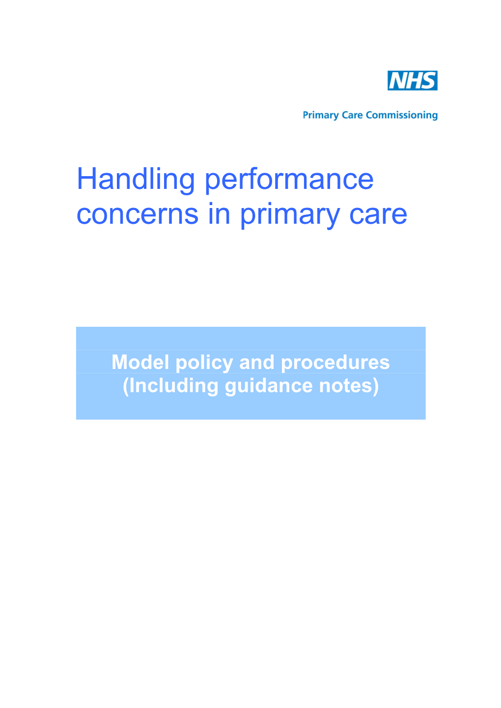 Handling Performance Concerns in Primary Care Model Policy 2