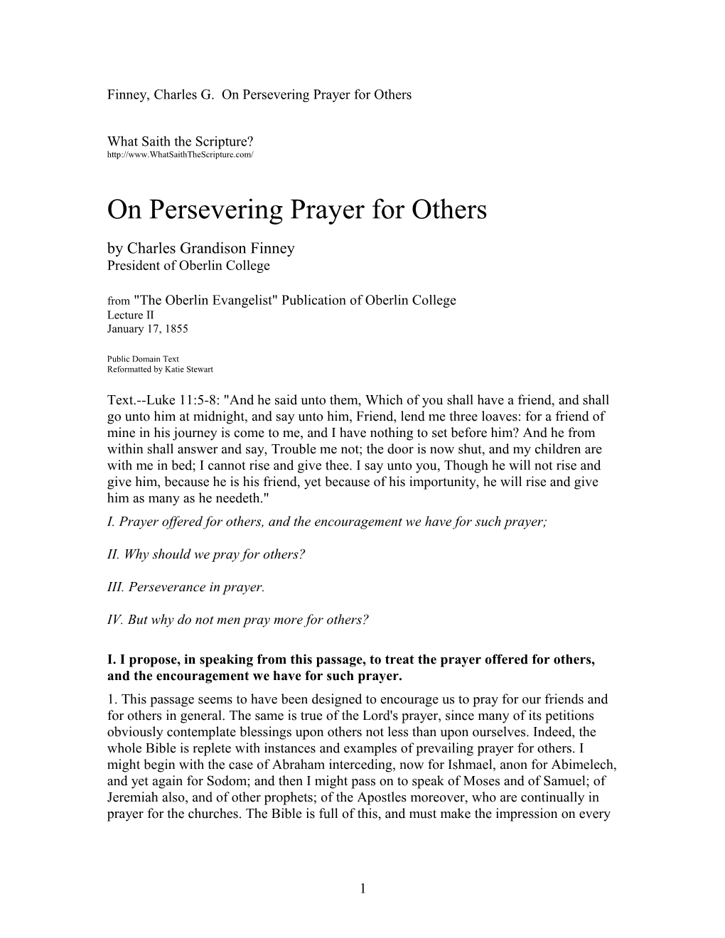 Finney, Charles G. on Persevering Prayer for Others