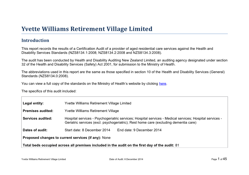 Yvette Williams Retirement Village Limited