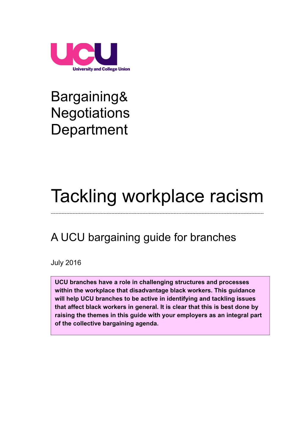 A UCU Bargaining Guide for Branches