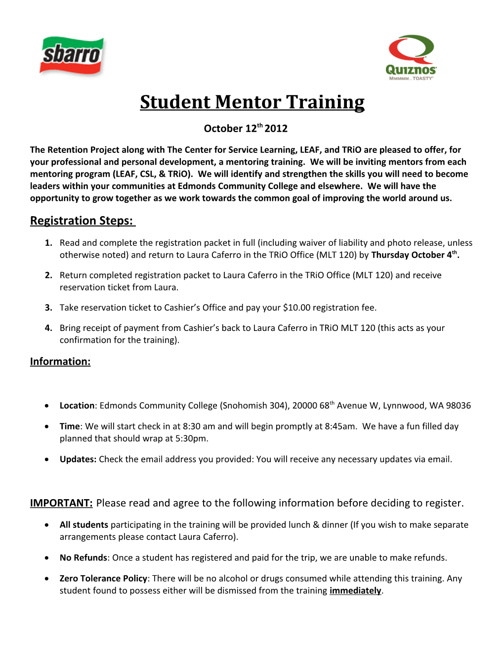 Student Mentor Training