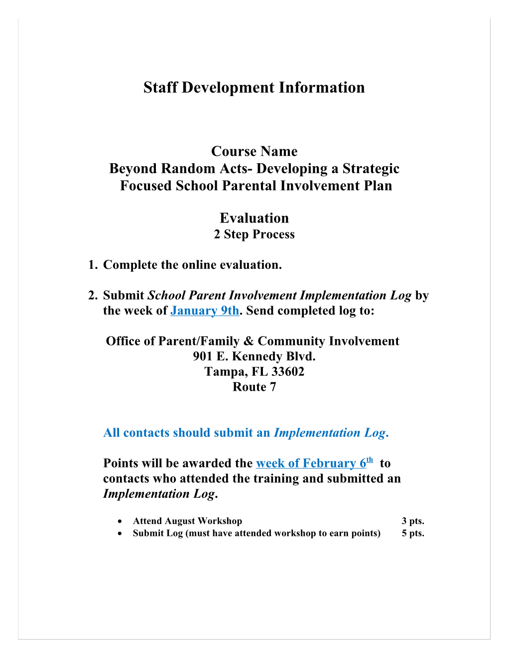 Staff Development Information