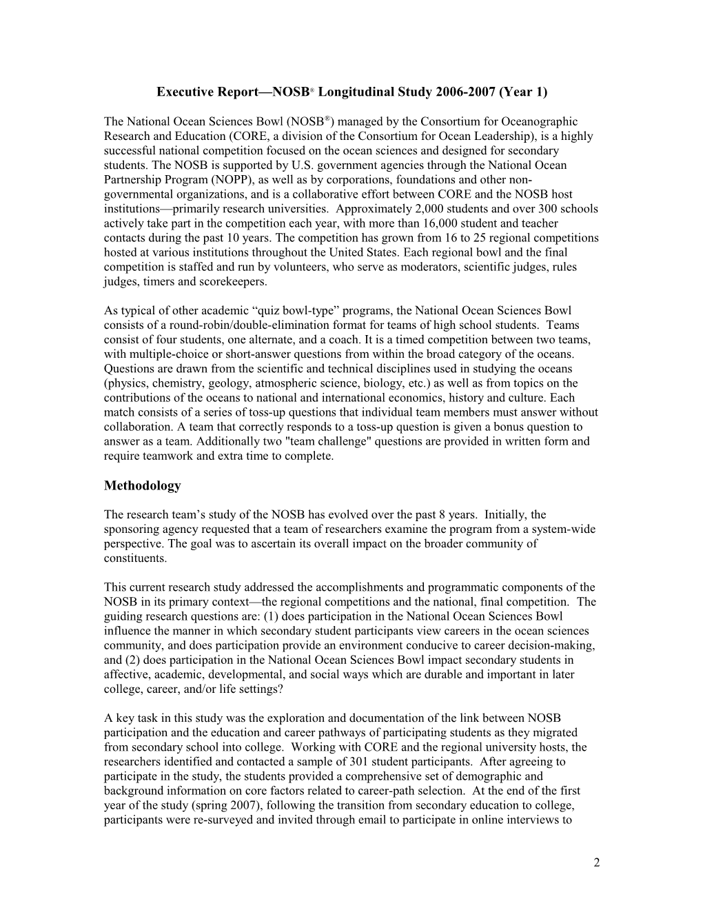 Executive Report NOSB Longitudinal Study 2006-2007 (Year 1)