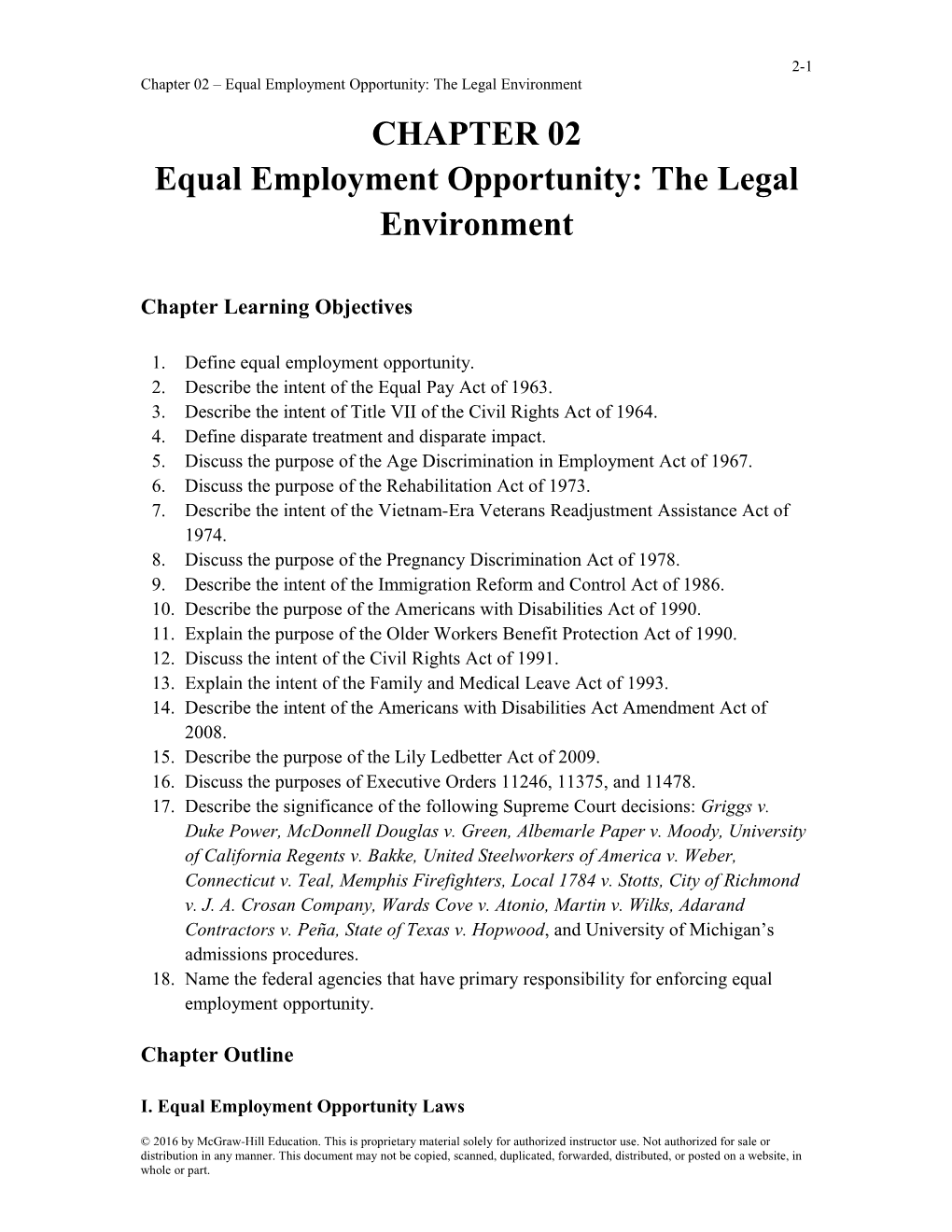Equal Employment Opportunity: the Legal Environment