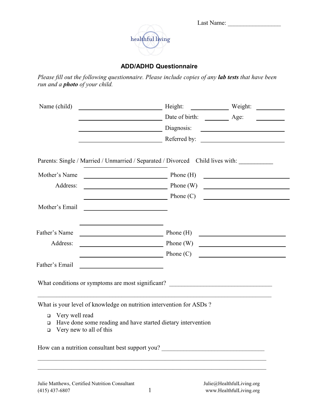 ADD/ADHD Questionnaire