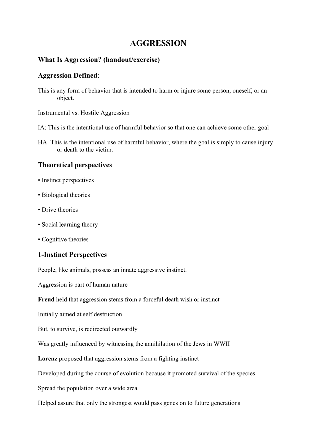 What Is Aggression? (Handout/Exercise)