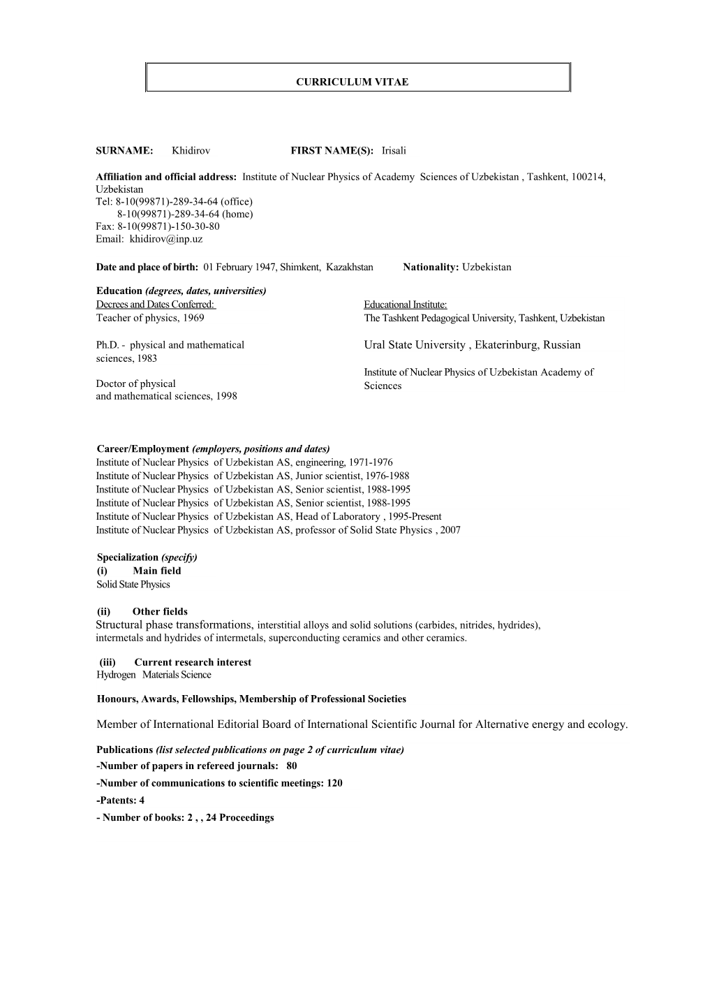 APPLICATION FORM Internet Version (Issued December 1998)