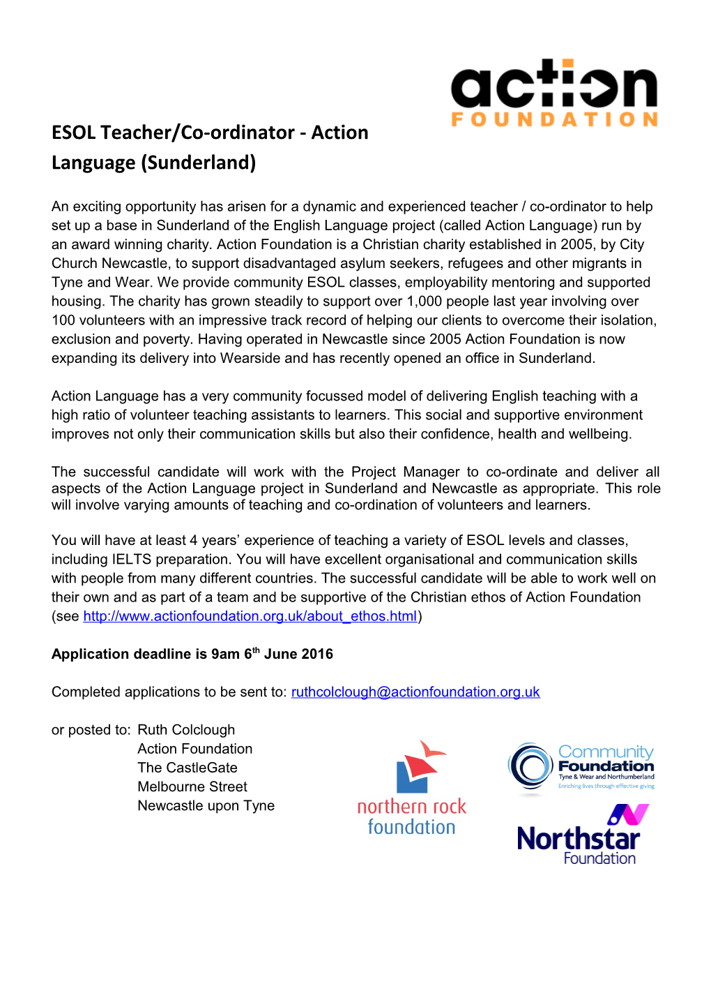 ESOL Teacher/Co-Ordinator - Action Language (Sunderland)