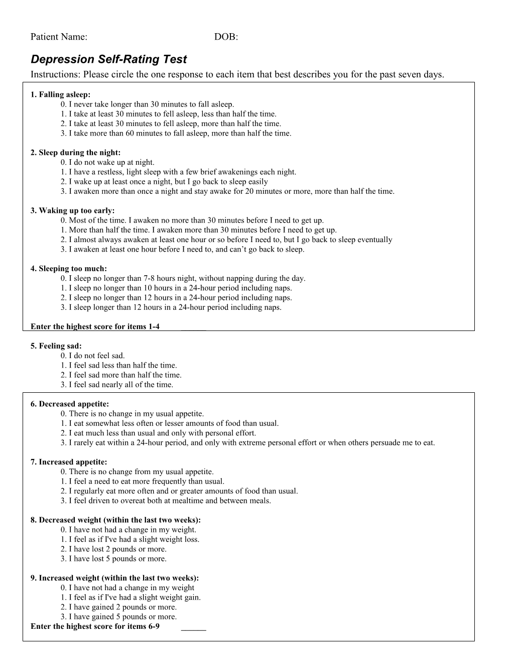 Depression Self-Rating Test