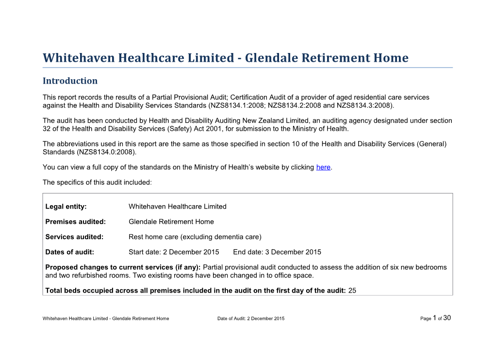 Whitehaven Healthcare Limited - Glendale Retirement Home