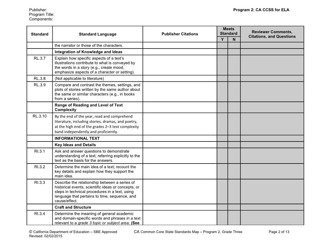 ELA Standards Map, Program 2 Grade 3 - Instructional Materials (CA Dept of Education)